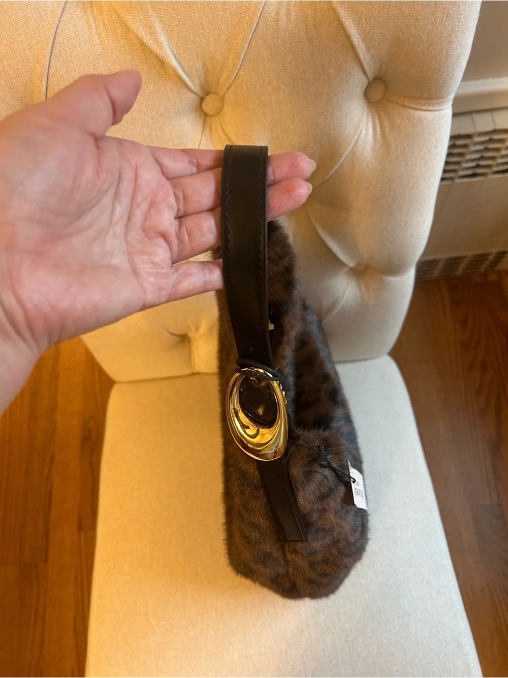 BCBGeneration Tik Tok Viral Leopard Faux-Fur Shoulder Bag with Black Handle(NWT)